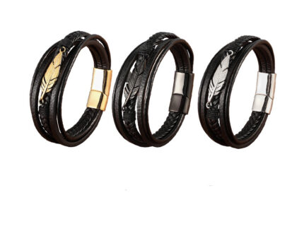 Bracelet en cuir véritable à la mode pour hommes
