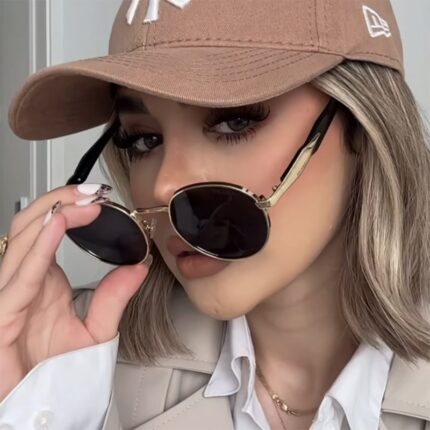 Lunettes de soleil à monture ronde en métal à la mode pour femmes