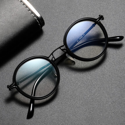 Lunettes unies à monture ronde anti- lumière bleue et rayon rétro pour hommes