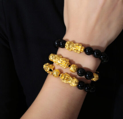 Bracelet d’obsidienne de type sauvage mythique en or à la mode pour hommes