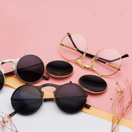 Lunettes de soleil rétro en métal steampunk et à monture ronde