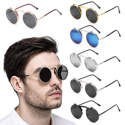 Lunettes de soleil vintage rondes steampunk à la mode pour hommes et femmes